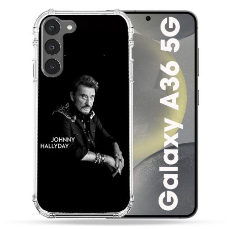 Coque Renforcée Pour Samsung Galaxy A36 5G Musique Johnny Hallyday Noir