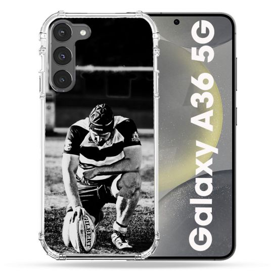 Coque Renforcée Pour Samsung Galaxy A36 5G Sport Rugby Noir Blanc