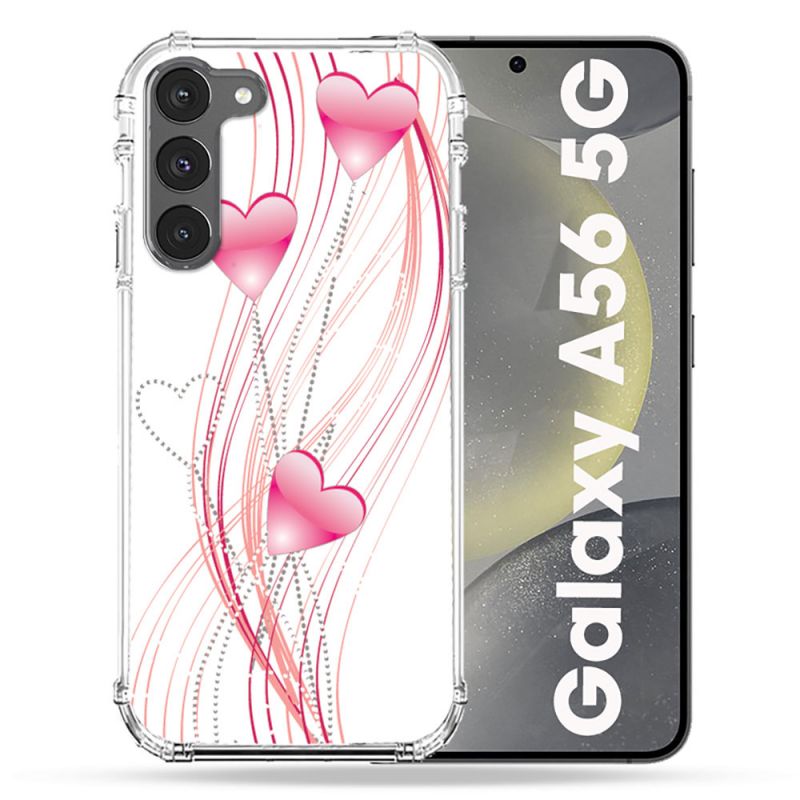 Coque Renforcée Pour Samsung Galaxy A56 5G Amour Coeur Rose Montant sur Blanc