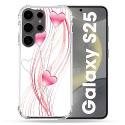 Coque Renforcée Pour Samsung Galaxy S25 Amour Coeur Rose Montant sur Blanc