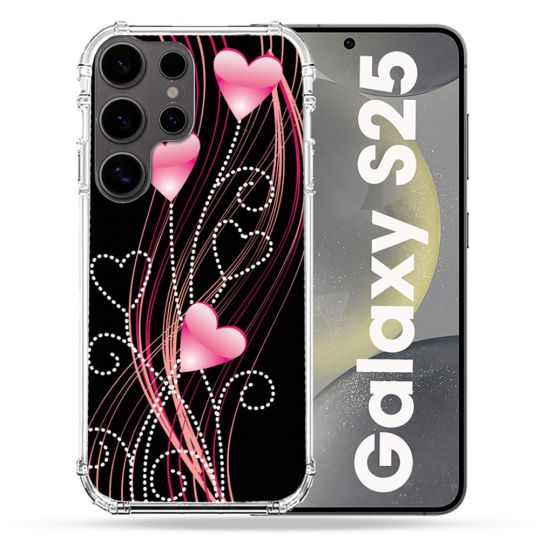 Coque Renforcée Pour Samsung Galaxy S25 Amour Coeur Rose Montant sur Noir