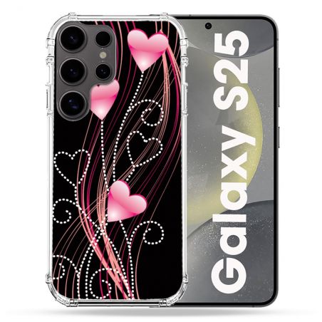 Coque Renforcée Pour Samsung Galaxy S25 Amour Coeur Rose Montant sur Noir