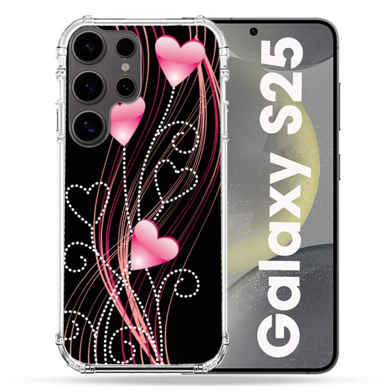 Coque Renforcée Pour Samsung Galaxy S25 Amour Coeur Rose Montant sur Noir