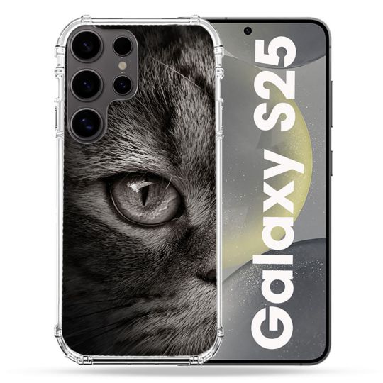 Coque Renforcée Pour Samsung Galaxy S25 Animal Chat Gris