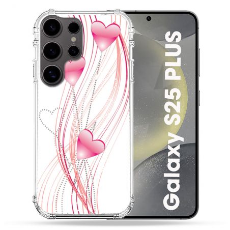 Coque Renforcée Pour Samsung Galaxy S25 PLUS Amour Coeur Rose Montant sur Blanc