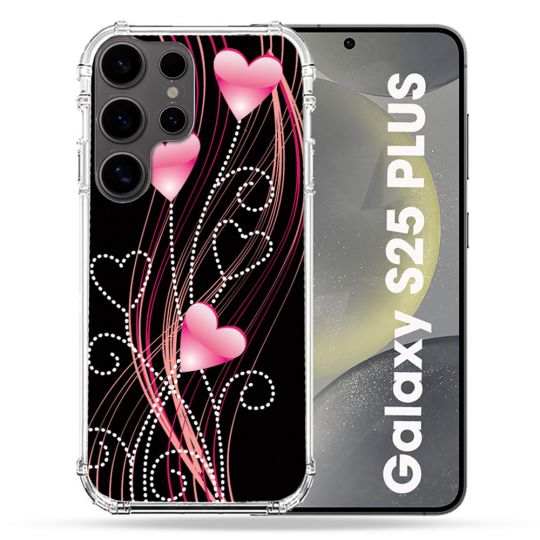 Coque Renforcée Pour Samsung Galaxy S25 PLUS Amour Coeur Rose Montant sur Noir