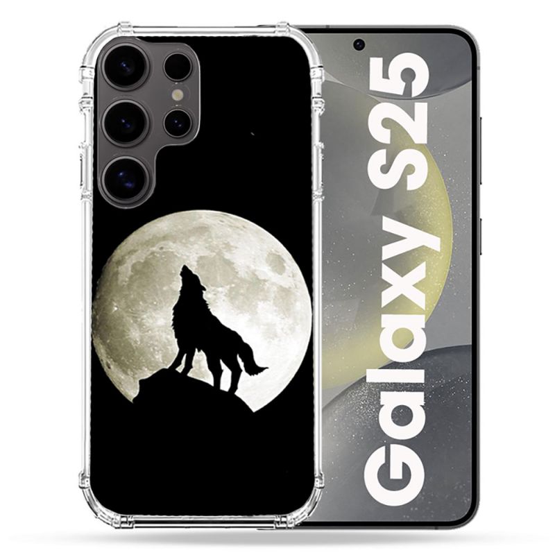 Coque Renforcée Pour Samsung Galaxy S25 Animal Loup Noir