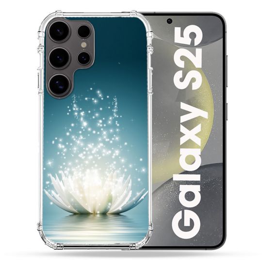 Coque Renforcée Pour Samsung Galaxy S25 Fleur Lotus Blanc