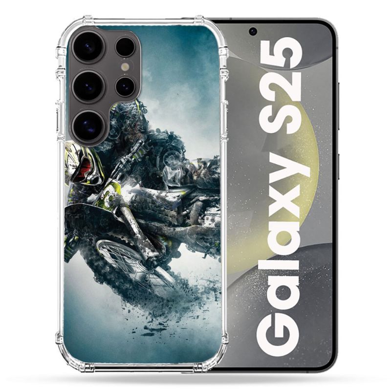 Coque Renforcée Pour Samsung Galaxy S25 Moto Cross Ombre