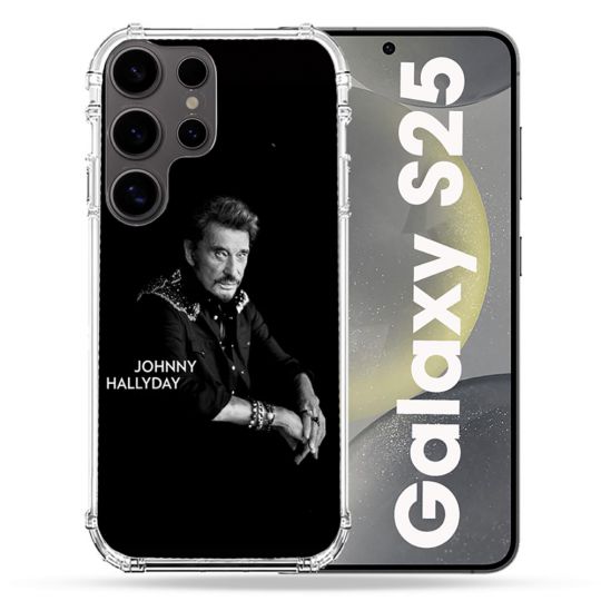 Coque Renforcée Pour Samsung Galaxy S25 Musique Johnny Hallyday Noir