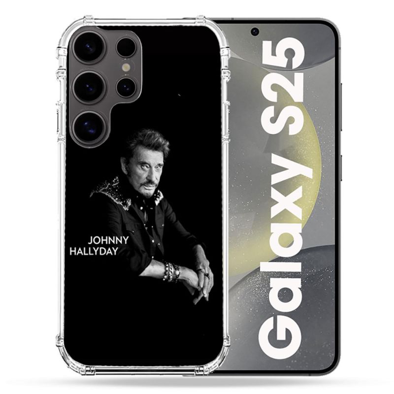 Coque Renforcée Pour Samsung Galaxy S25 Musique Johnny Hallyday Noir