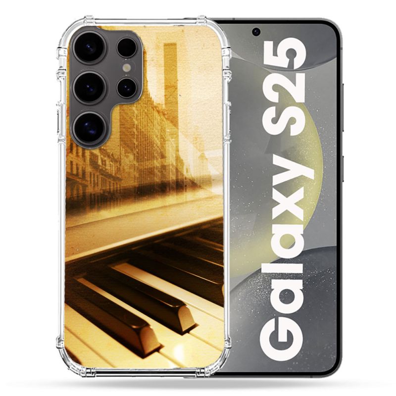 Coque Renforcée Pour Samsung Galaxy S25 Musique Piano Retro