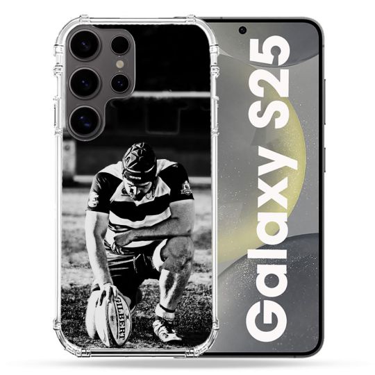 Coque Renforcée Pour Samsung Galaxy S25 Sport Rugby Noir Blanc
