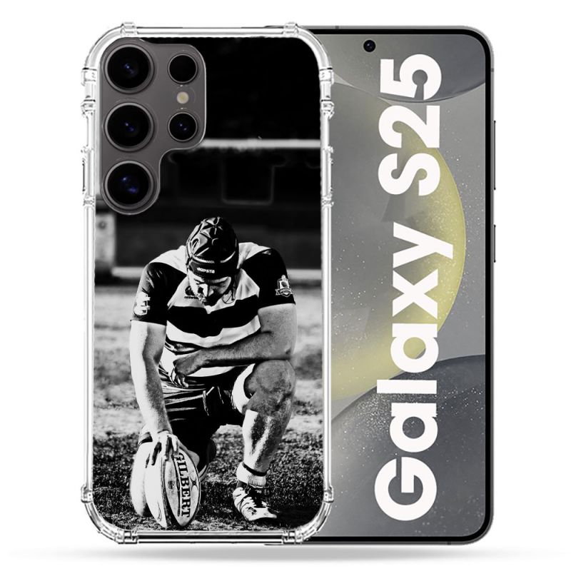 Coque Renforcée Pour Samsung Galaxy S25 Sport Rugby Noir Blanc