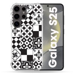 Coque Renforcée Pour Samsung Galaxy S25 Texture Carreau Ciment Noir