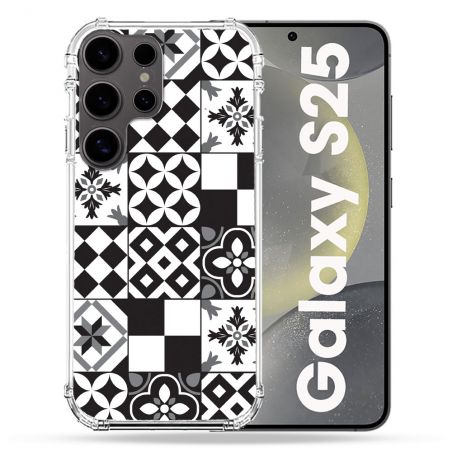 Coque Renforcée Pour Samsung Galaxy S25 Texture Carreau Ciment Noir