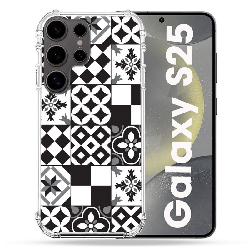 Coque Renforcée Pour Samsung Galaxy S25 Texture Carreau Ciment Noir