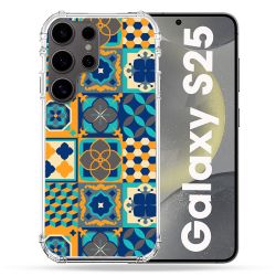 Coque Renforcée Pour Samsung Galaxy S25 Texture Carreau Ciment Orange