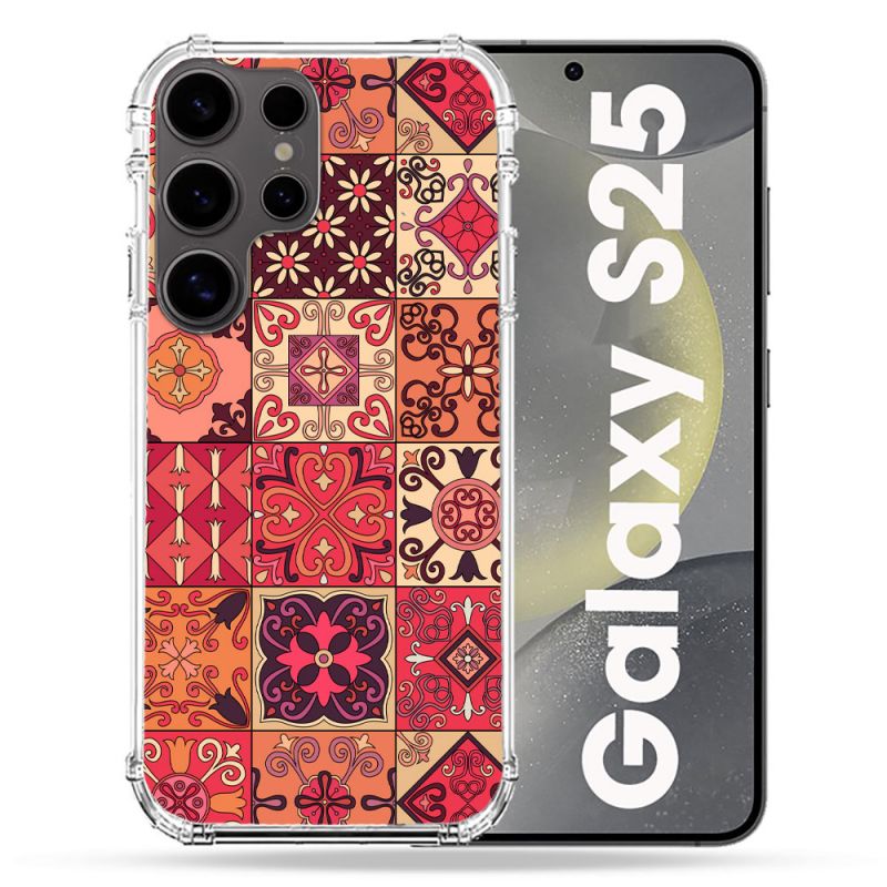 Coque Renforcée Pour Samsung Galaxy S25 Texture Carreau Ciment Rouge