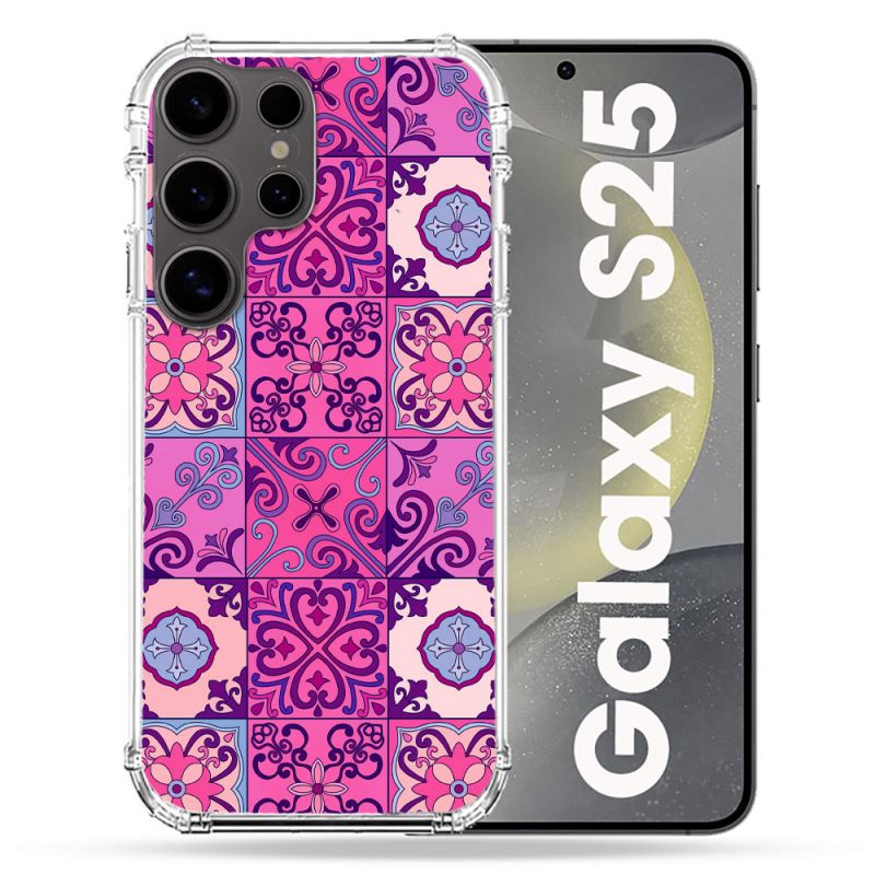 Coque Renforcée Pour Samsung Galaxy S25 Texture Carreau Ciment Violet