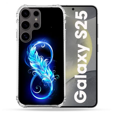 Coque Renforcée Pour Samsung Galaxy S25 Texture Plume Infini Bleu