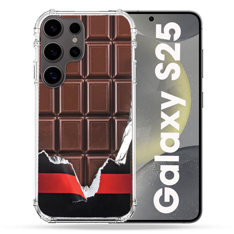 Coque Renforcée Pour Samsung Galaxy S25 Texture Trompe Oeil Chocolat