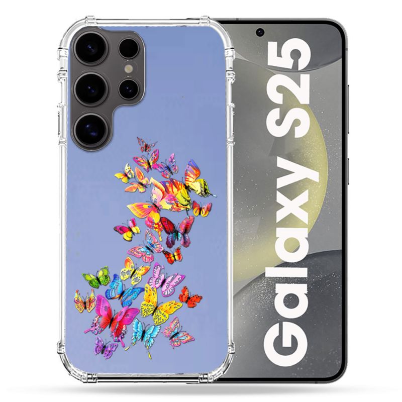 Coque Transparente Pour Samsung Galaxy S25 Papillon Multicolore