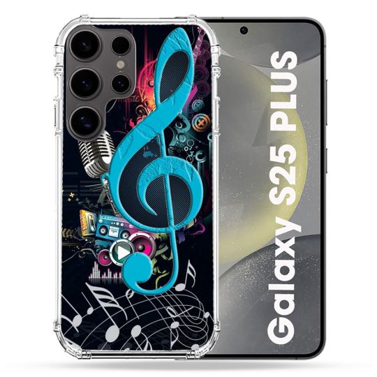Coque Renforcée Pour Samsung Galaxy S25 PLUS Musique Cle Sol Bleu