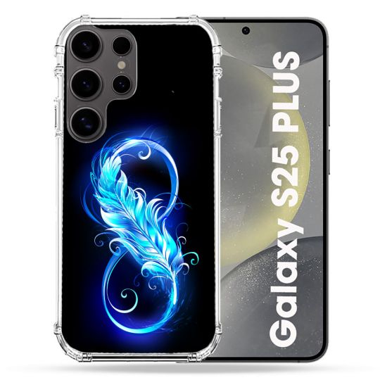 Coque Renforcée Pour Samsung Galaxy S25 PLUS Texture Plume Infini Bleu