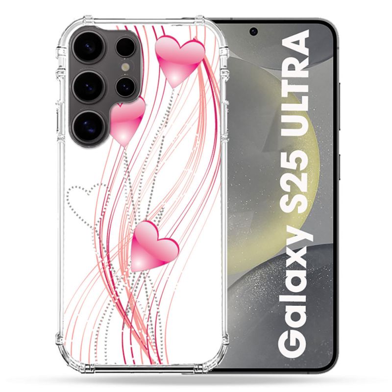 Coque Renforcée Pour Samsung Galaxy S25 ULTRA Amour Coeur Rose Montant sur Blanc