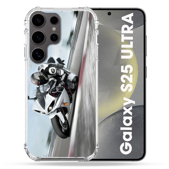 Coque Renforcée Pour Samsung Galaxy S25 ULTRA Moto Course GP Blanche