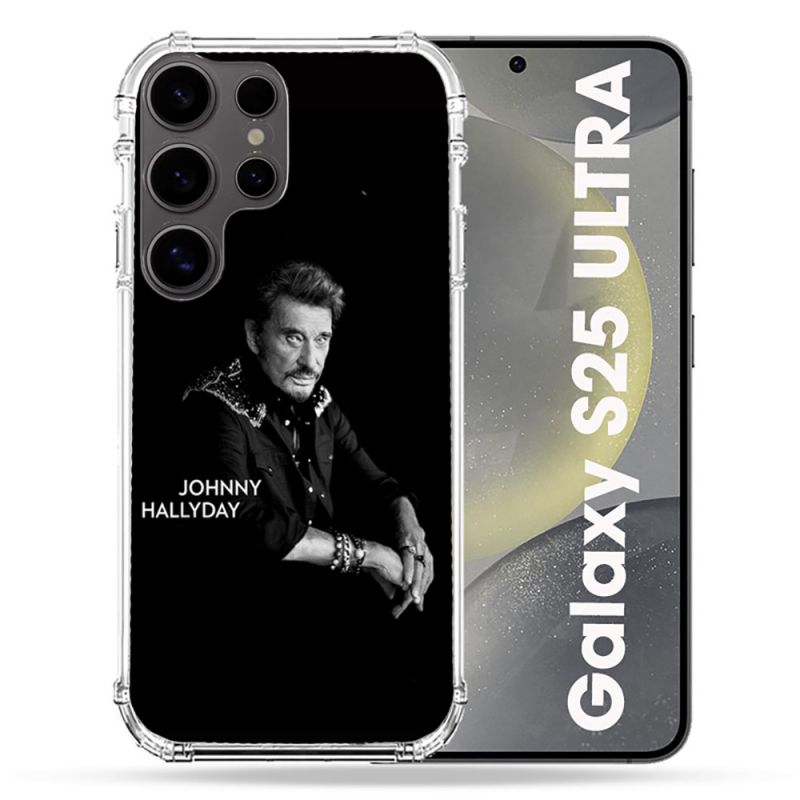Coque Renforcée Pour Samsung Galaxy S25 ULTRA Musique Johnny Hallyday Noir
