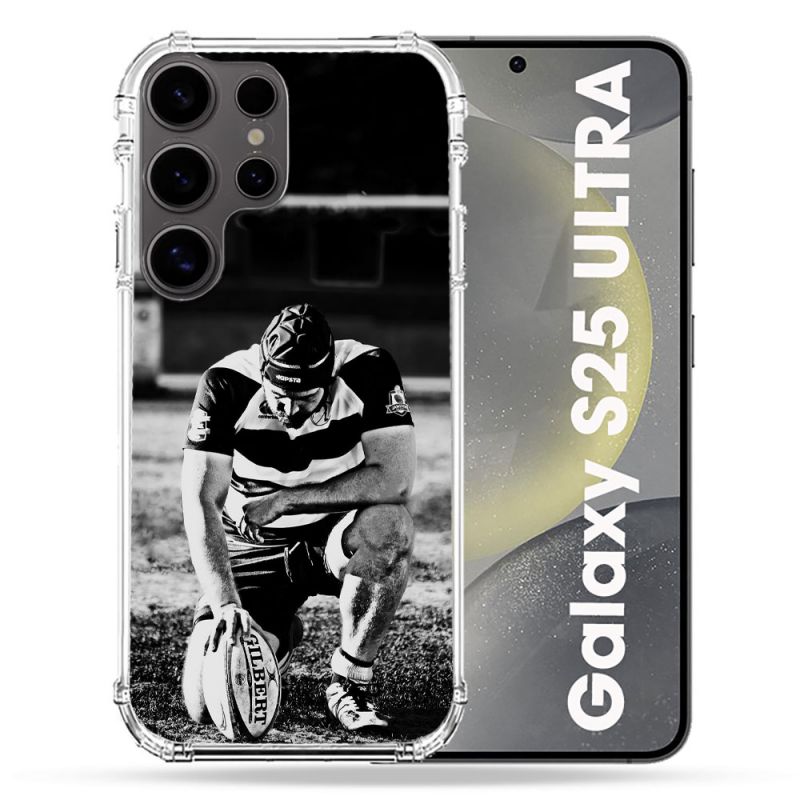 Coque Renforcée Pour Samsung Galaxy S25 ULTRA Sport Rugby Noir Blanc