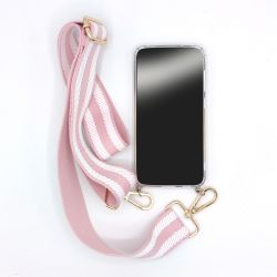 Coque Transparente Pour Samsung Galaxy S25 ULTRA Lanière / Cordon tissu Rose et Blanc
