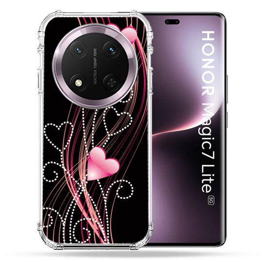 Coque Renforcée Pour Honor Magic 7 Lite 5G Amour Coeur Rose Montant sur Noir
