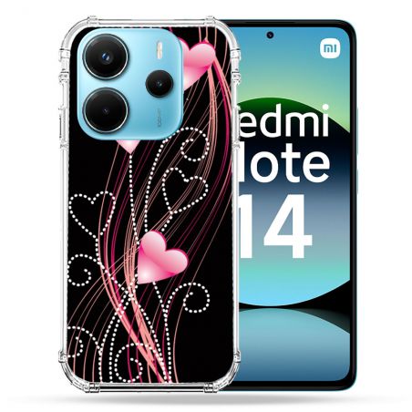 Coque Renforcée Pour Xiaomi Redmi Note 14 4G Amour Coeur Rose Montant sur Noir