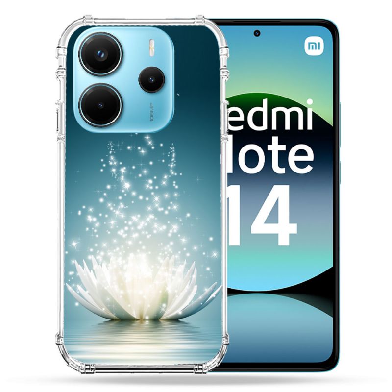 Coque Renforcée Pour Xiaomi Redmi Note 14 4G Fleur Lotus Blanc