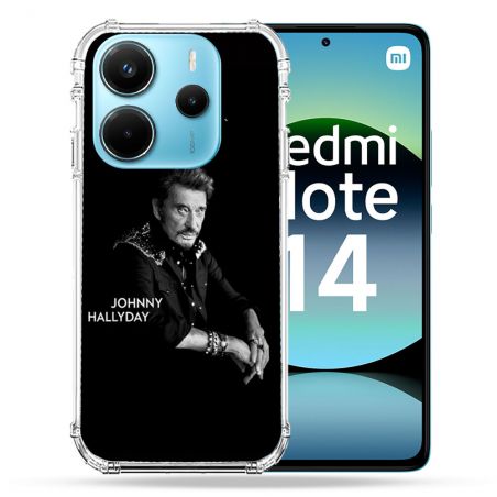 Coque Renforcée Pour Xiaomi Redmi Note 14 4G Musique Johnny Hallyday Noir
