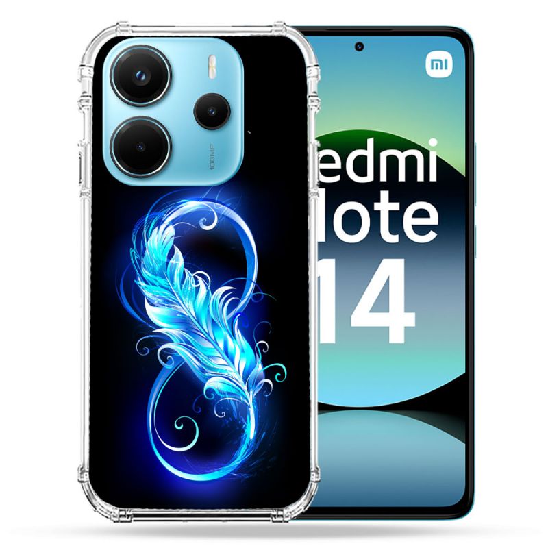 Coque Renforcée Pour Xiaomi Redmi Note 14 4G Texture Plume Infini Bleu