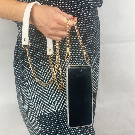 Coque Renforcée Transparente Pour Xiaomi Redmi Note 14 4G Lanière / Cordon Chaine et Cuir Blanc