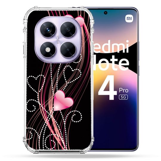 Coque Renforcée Pour Xiaomi Redmi Note 14 PRO 5G Amour Coeur Rose Montant sur Noir