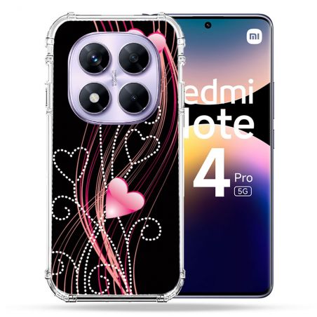 Coque Renforcée Pour Xiaomi Redmi Note 14 PRO 5G Amour Coeur Rose Montant sur Noir
