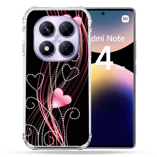 Coque Renforcée Pour Xiaomi Redmi Note 14 PRO 4G Amour Coeur Rose Montant sur Noir