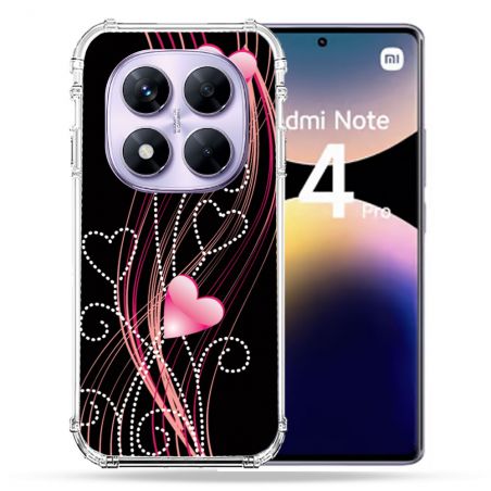 Coque Renforcée Pour Xiaomi Redmi Note 14 PRO 4G Amour Coeur Rose Montant sur Noir