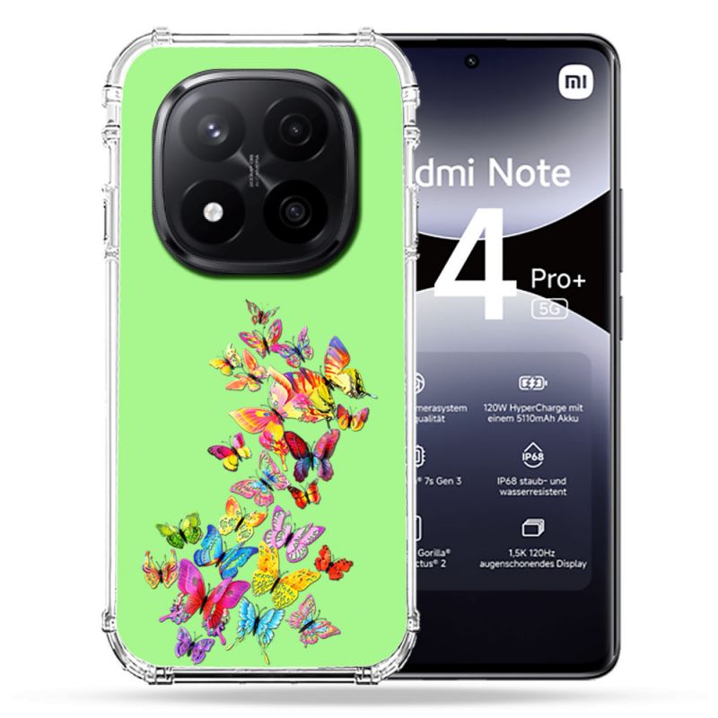 Coque Renforcée Transparente Pour Xiaomi Redmi Note 14 PRO PLUS 5G Papillon Multicolore