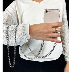 Coque Renforcée Transparente Pour Xiaomi Redmi Note 14 PRO 4G Lanière / Cordon Metal Plate Argent