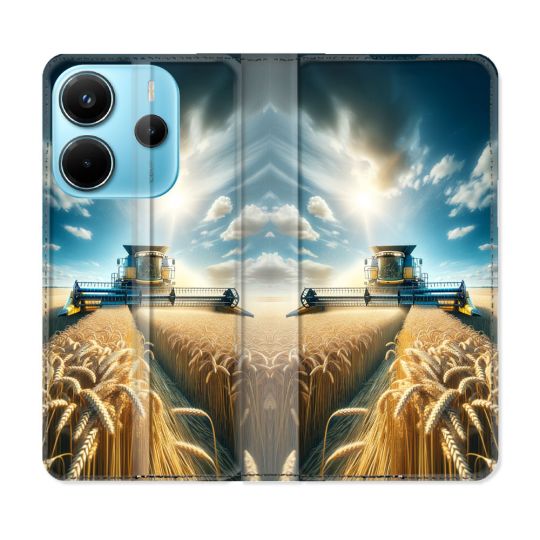 Housse Cuir Portefeuille Pour Xiaomi Redmi Note 14 4G Agriculture Moissonneuse Blé