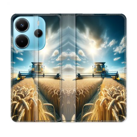 Housse Cuir Portefeuille Pour Xiaomi Redmi Note 14 4G Agriculture Moissonneuse Blé