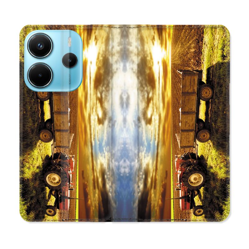 Housse Cuir Portefeuille Pour Xiaomi Redmi Note 14 4G Agriculture Tracteur Color