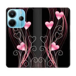 Housse Cuir Portefeuille Pour Xiaomi Redmi Note 14 4G Amour Coeur Rose Montant sur Noir